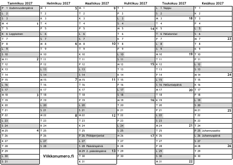 Viikkonumerot 2027 Viikkonumero fi
